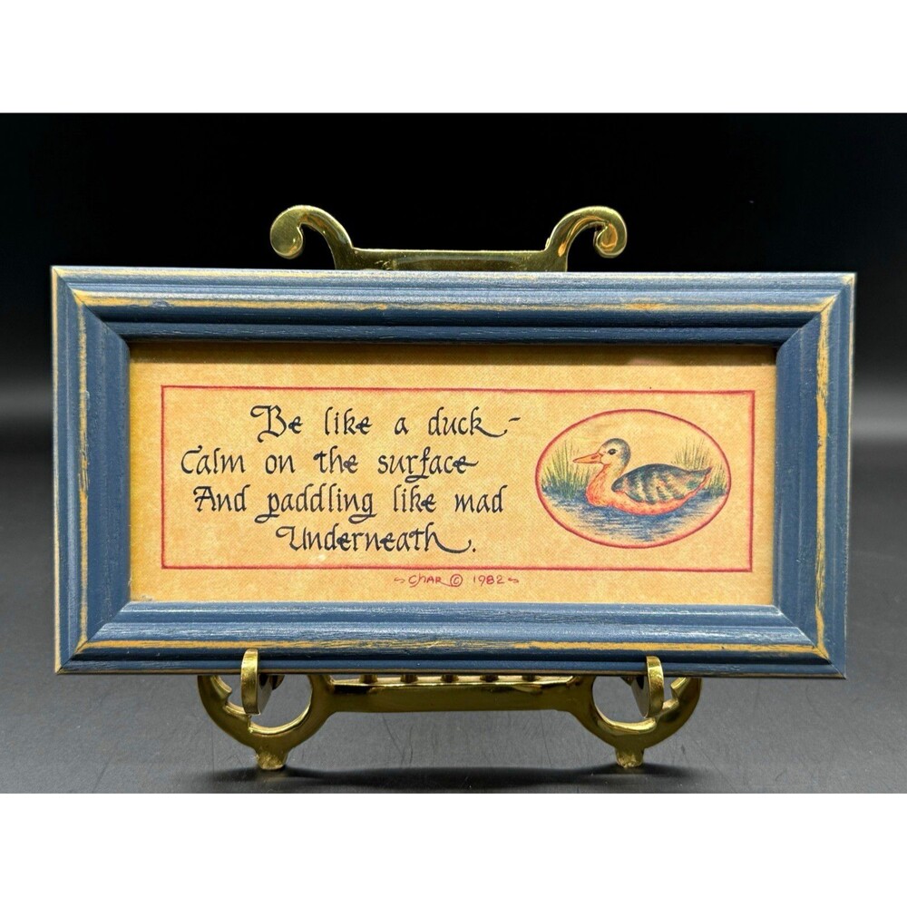 Vintage 1982 Be Like a Duck Framed Wall Art CHAR Country Folk Art 8x4